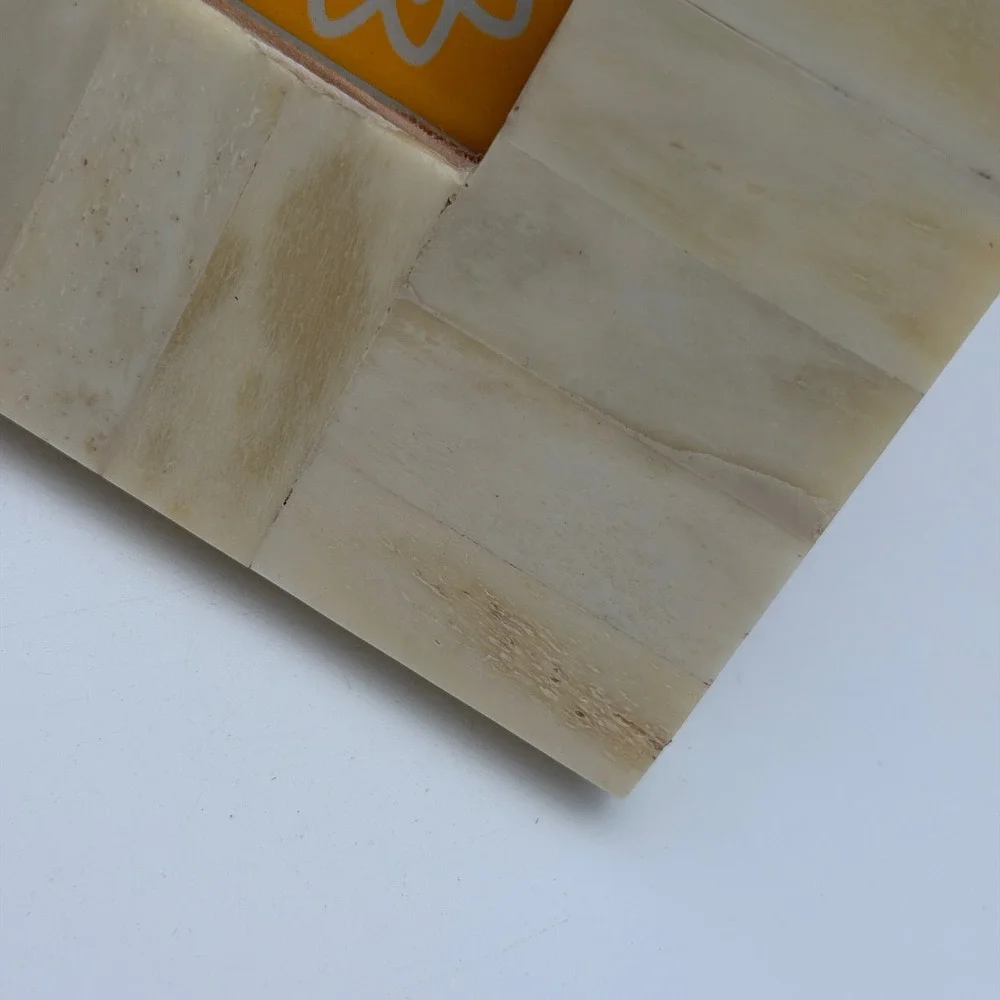 ihi Bone Inlay 4x6‎ Picture Frame Cream Ivory Striped Mosaic Boho Made in India